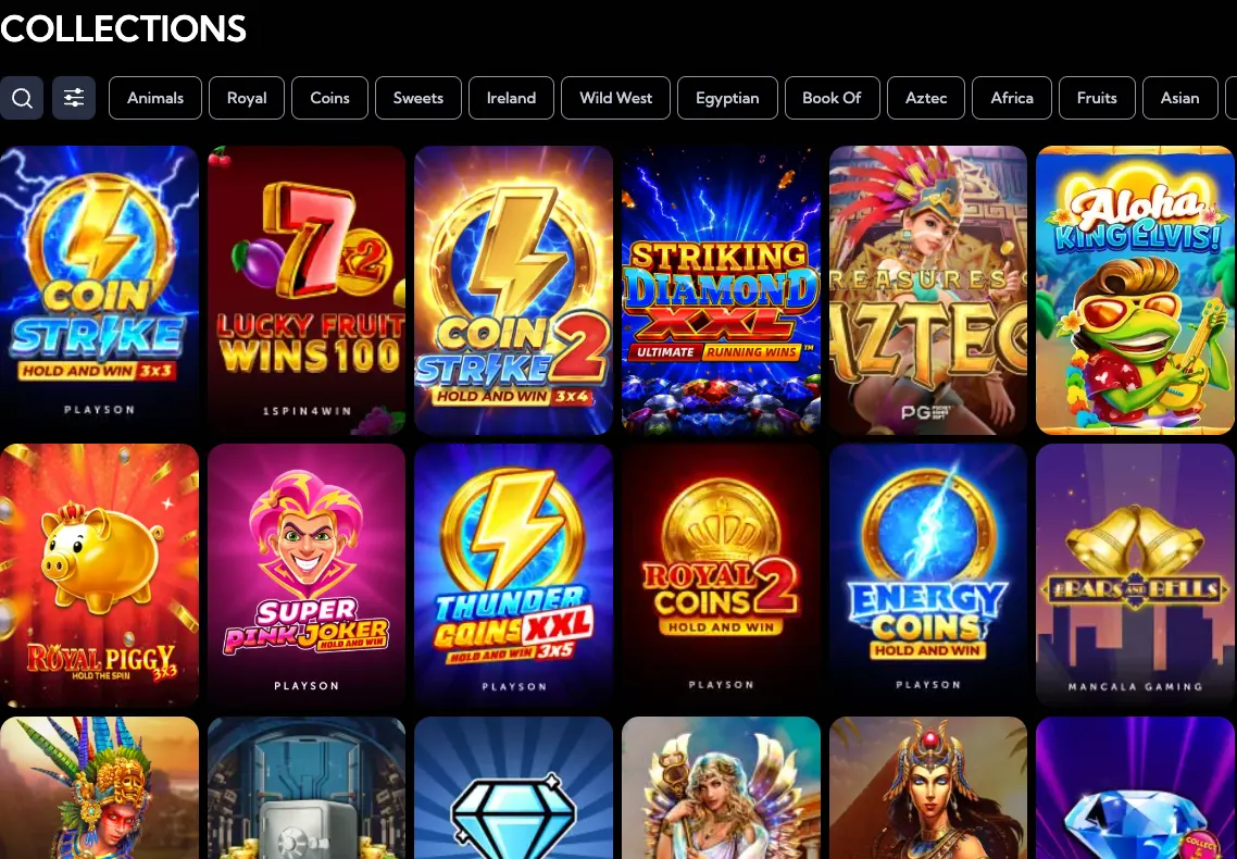 Capture d'écran : page Collections de LuckyBoom